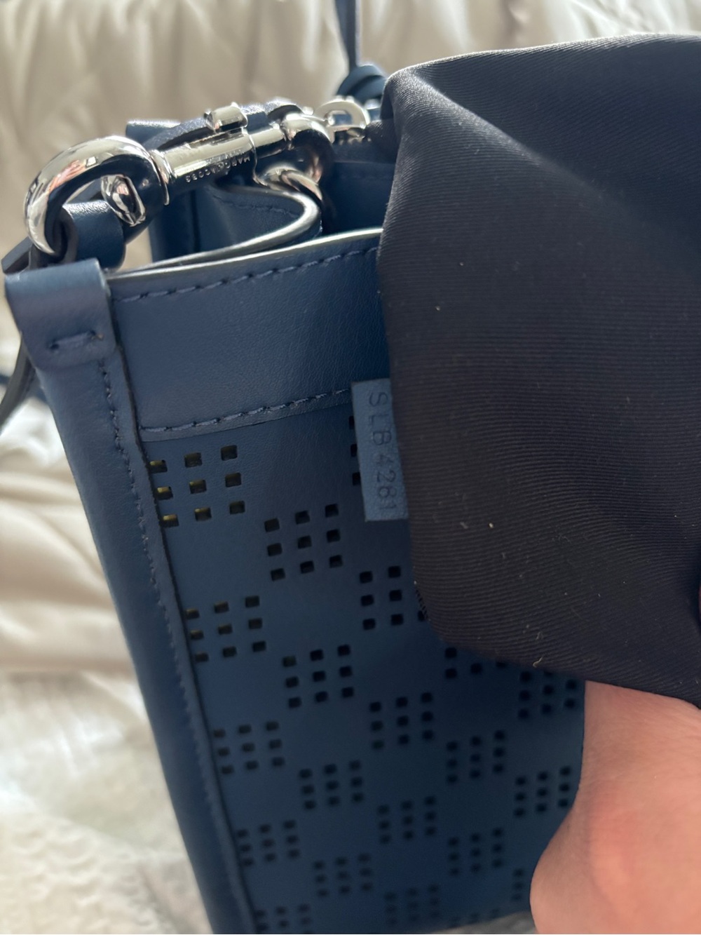 Marc Jacobs Mini Grind Crossbody Tote in Blue Sea Perforated Leather - Picture 8 of 10